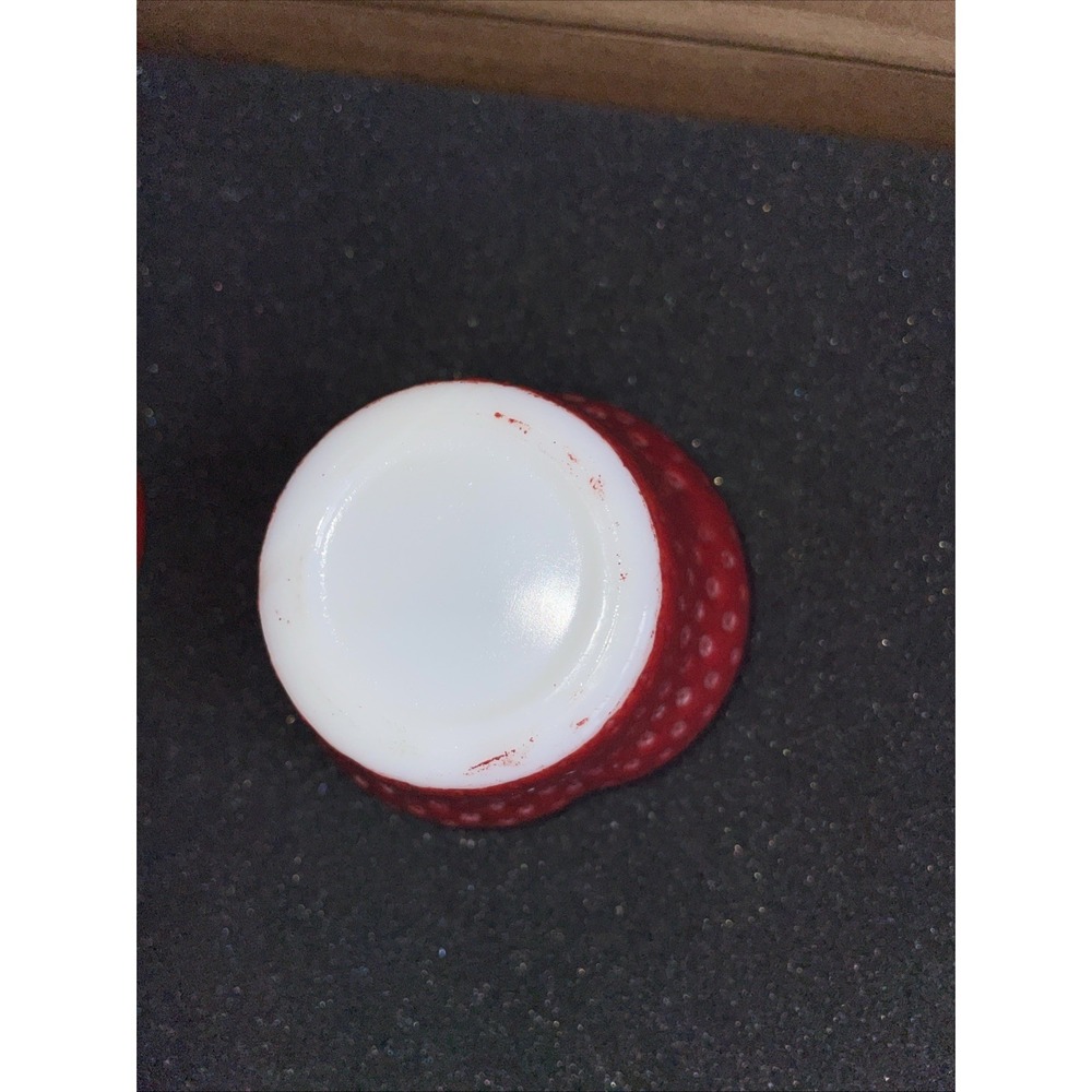 Vintage Hazel Atlas Strawberry Shaped Painted Milk Glass 1950's Granny Core - Picture 6 of 9